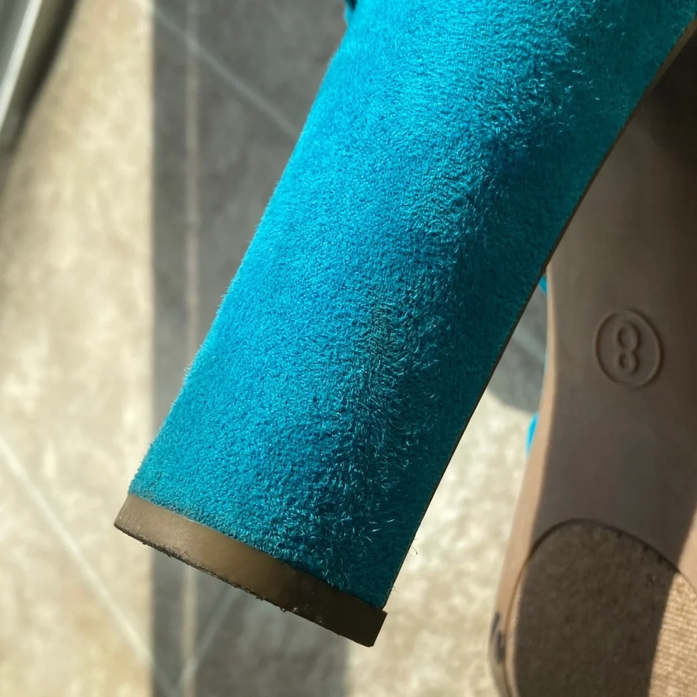 Mossino Turquoise Suede Platform Sandals Heels Size 8 - Picture 11 of 16